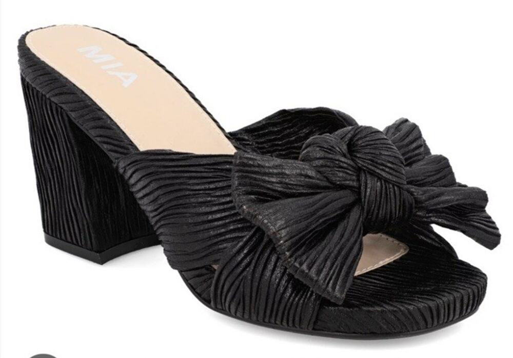 MIA Mechelle Knotted Bow Black Sz 6 Mule Block Heels Quiet Luxury NEW